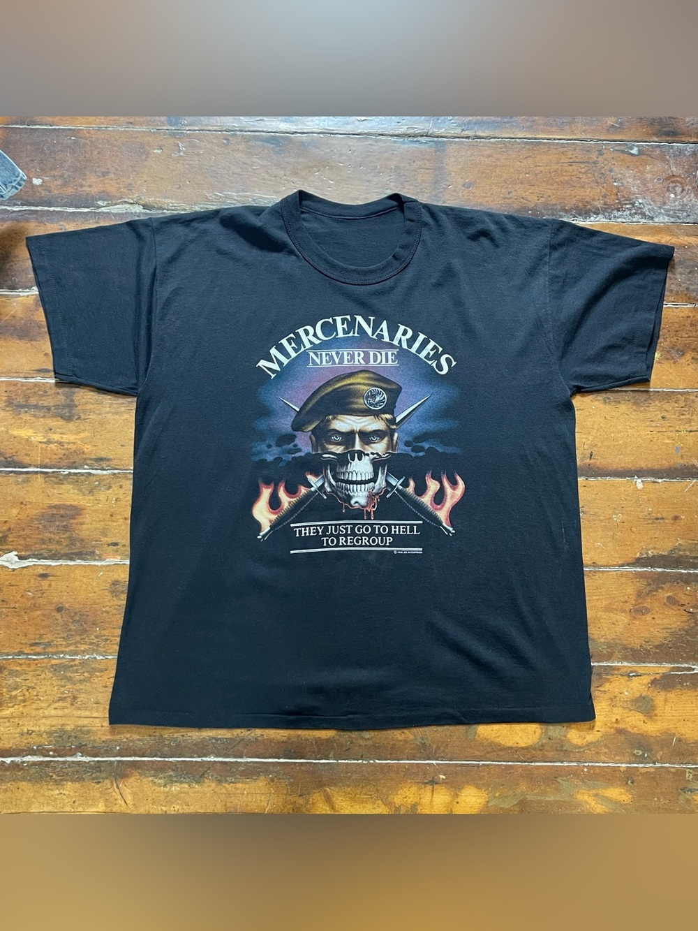 Vintage 1988 Military Mercenaries Never Die Hell T Shirt Special Forces USA XXL